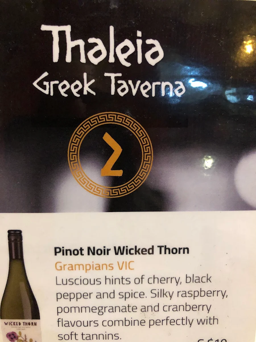Menu, Thaleia Greek Taverna