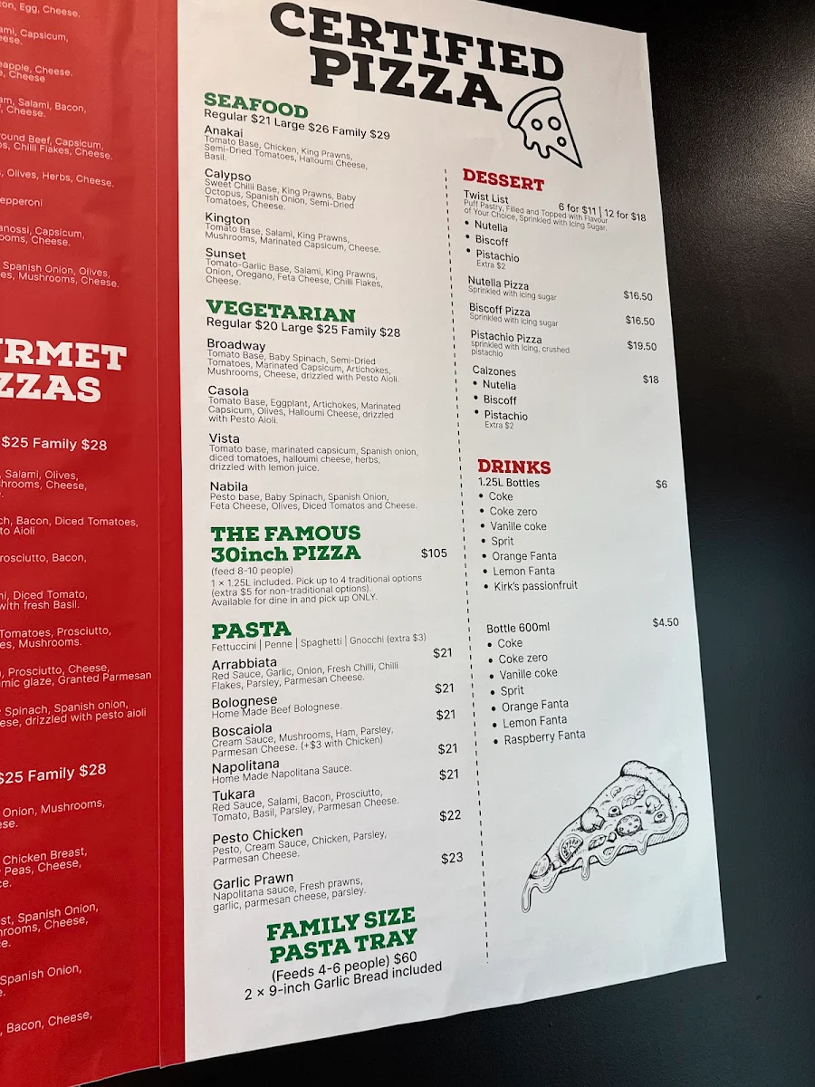 Menu, Certified Pizza St Marys