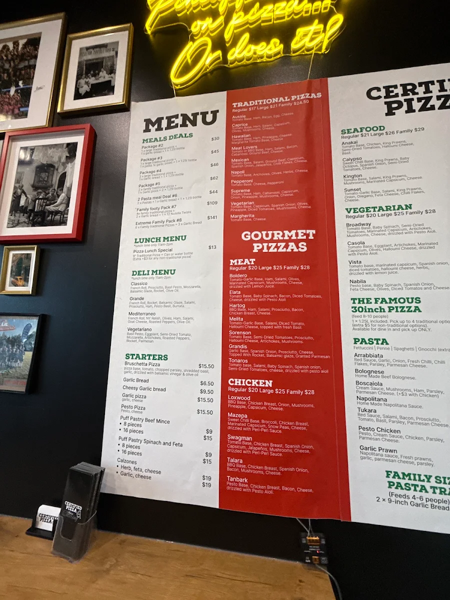 Menu, Certified Pizza St Marys