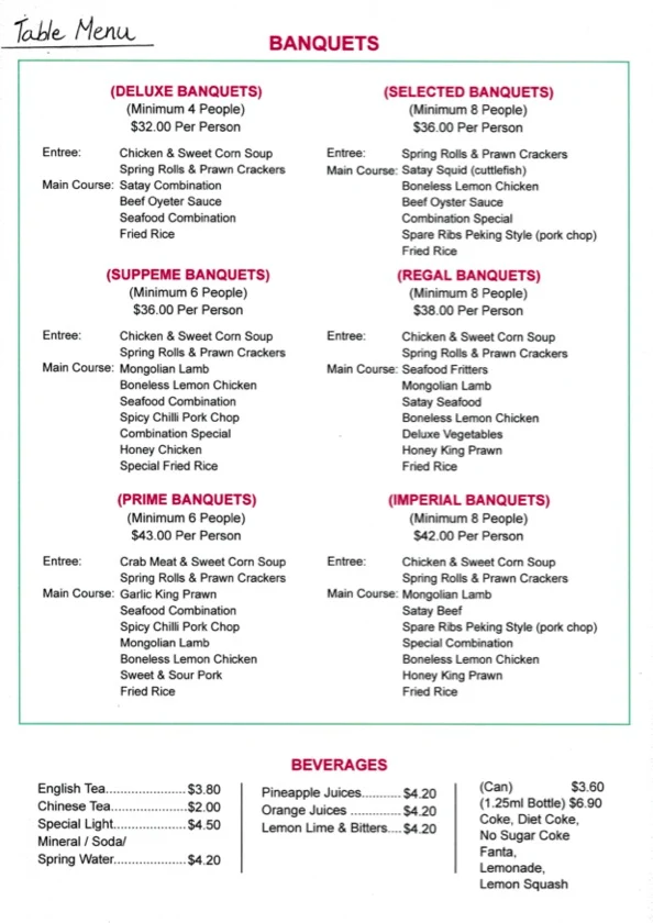 Menu, Commodore Chinese Restaurant & Takeaway