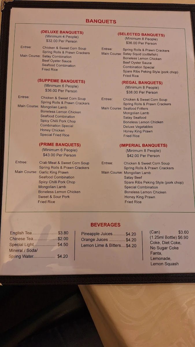 Menu, Commodore Chinese Restaurant & Takeaway