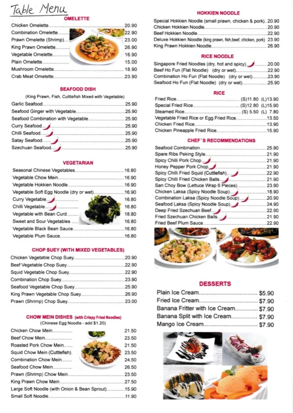 Menu, Commodore Chinese Restaurant & Takeaway