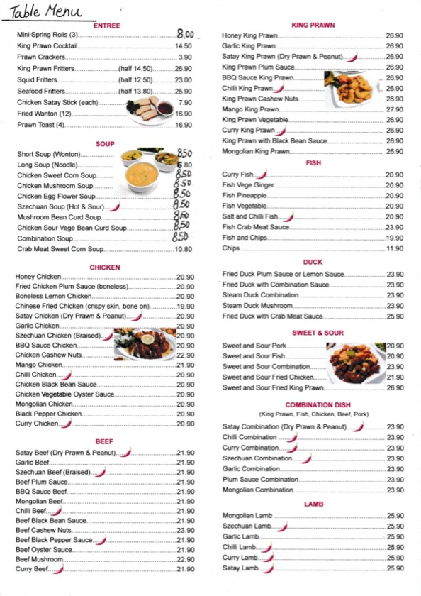 Menu, Commodore Chinese Restaurant & Takeaway