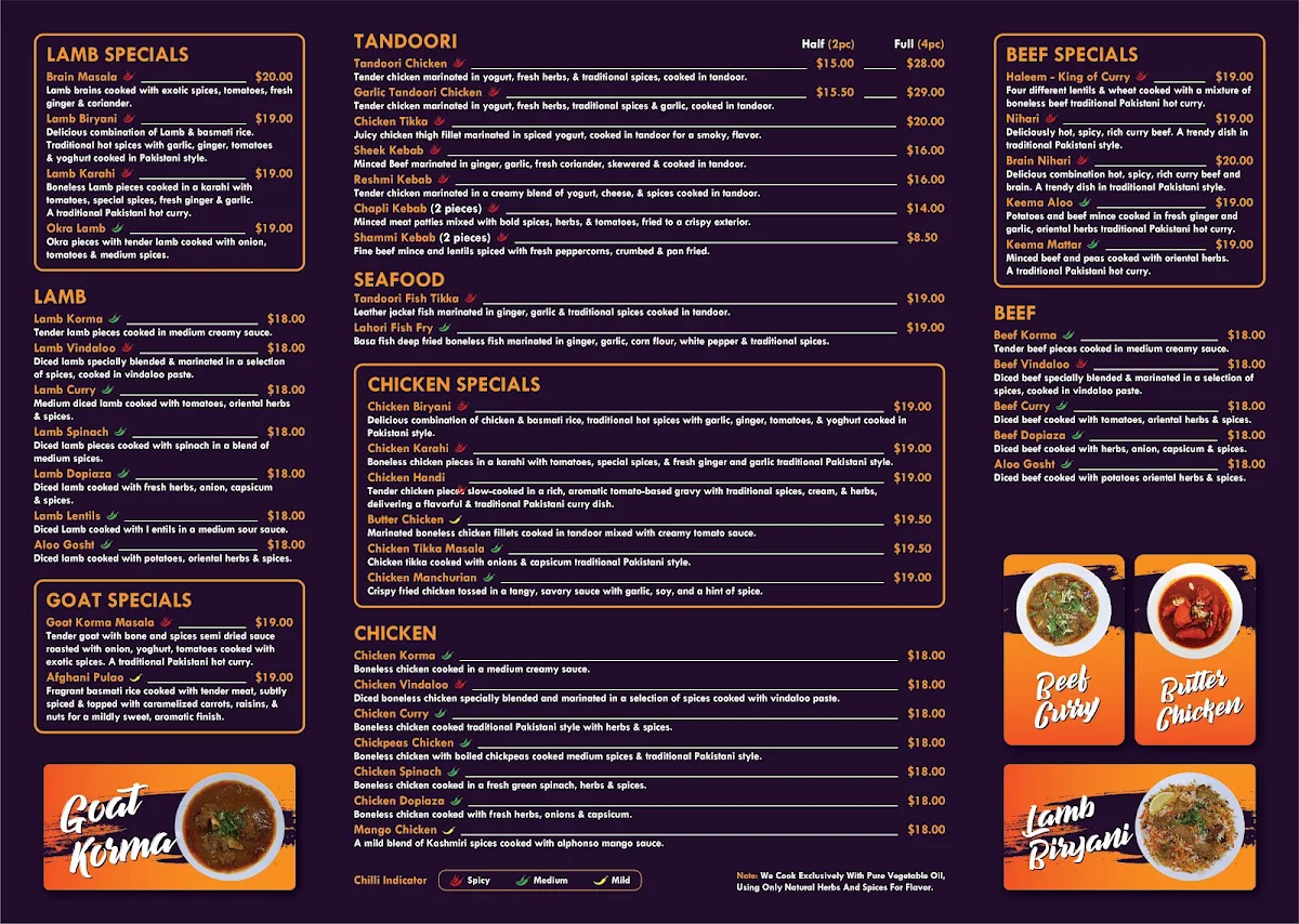 Menu, Faheem Fast Food Strathfield