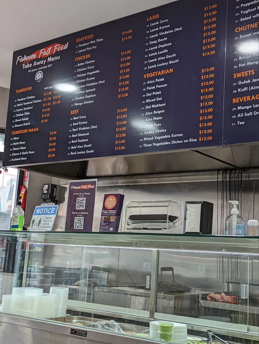Menu, Faheem Fast Food Strathfield