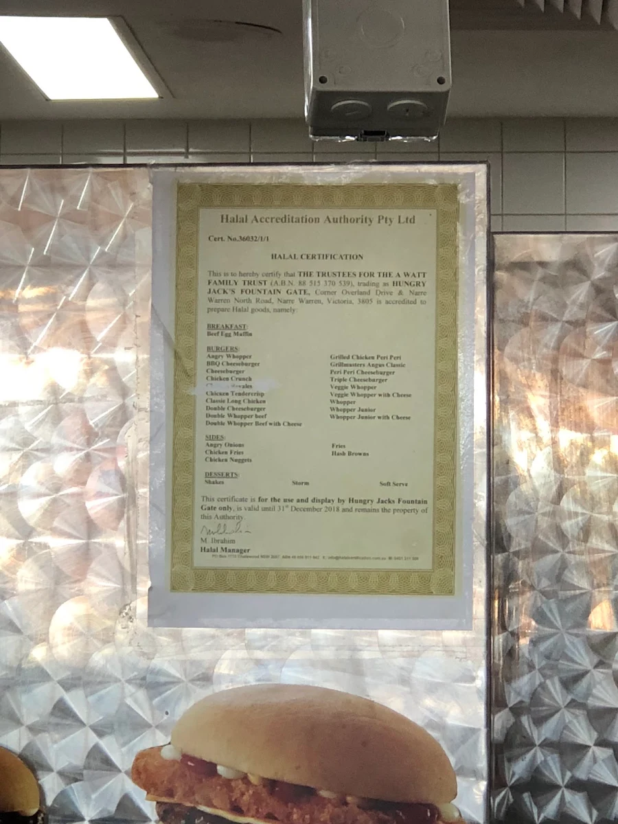 Menu, Hungry Jack's Burgers Fountain Gate