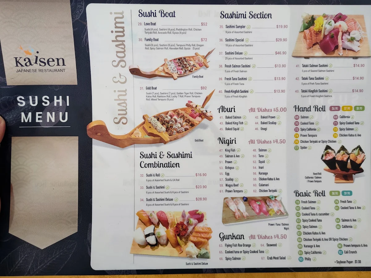 Menu, Kaisen Japanese Restaurant