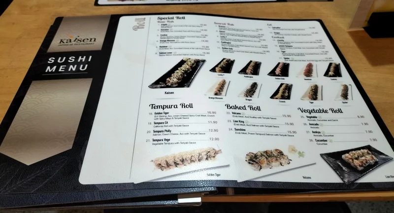 Menu, Kaisen Japanese Restaurant