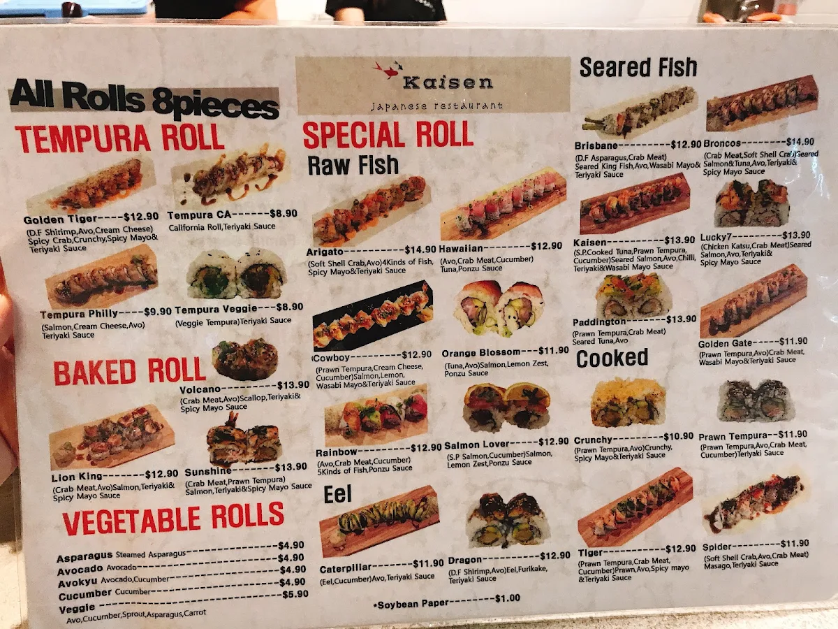 Menu, Kaisen Japanese Restaurant