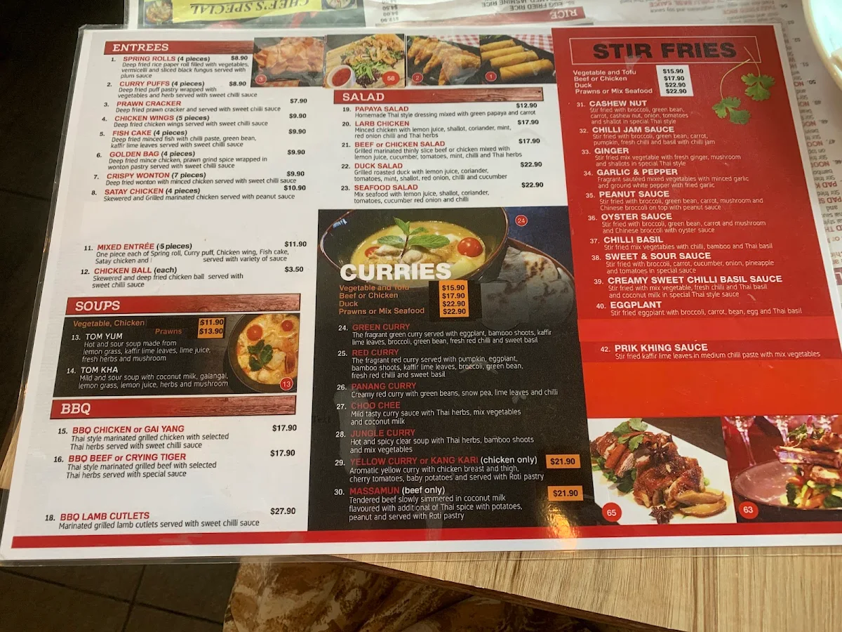 Menu, Spice Thai Cuisine