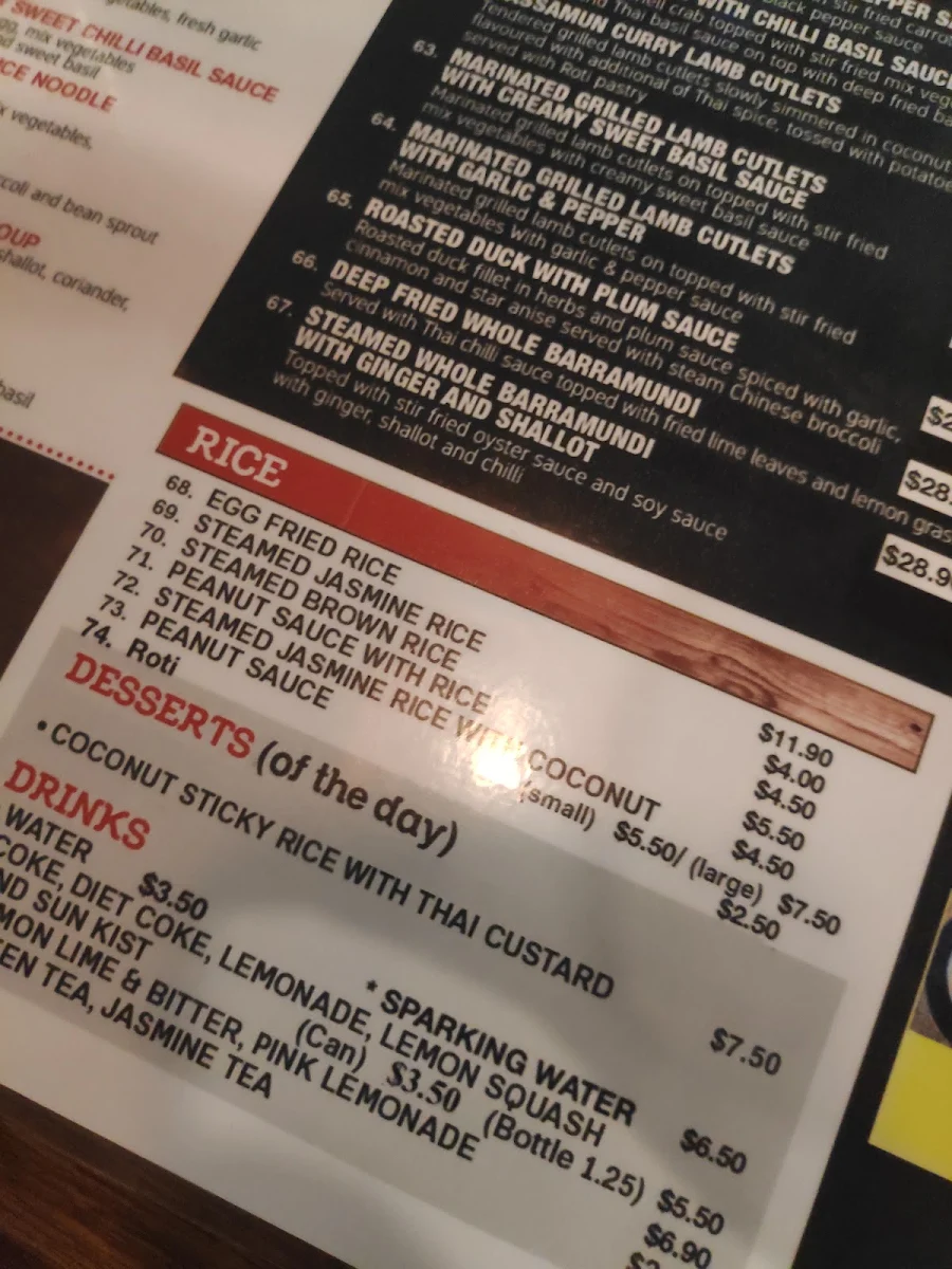 Menu, Spice Thai Cuisine