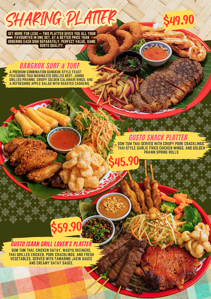 Menu, Gusto Thai Restaurant