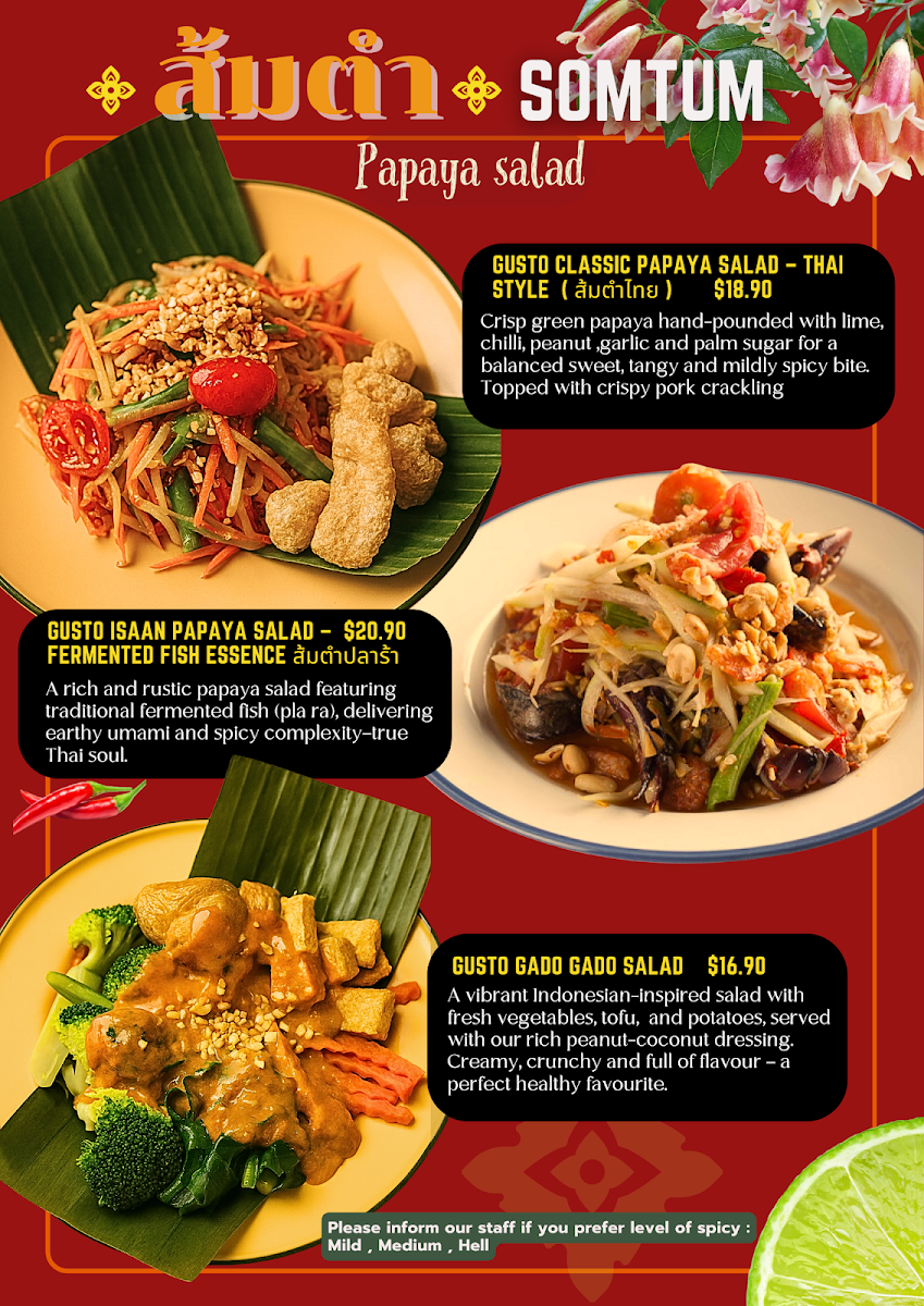 Menu, Gusto Thai Restaurant