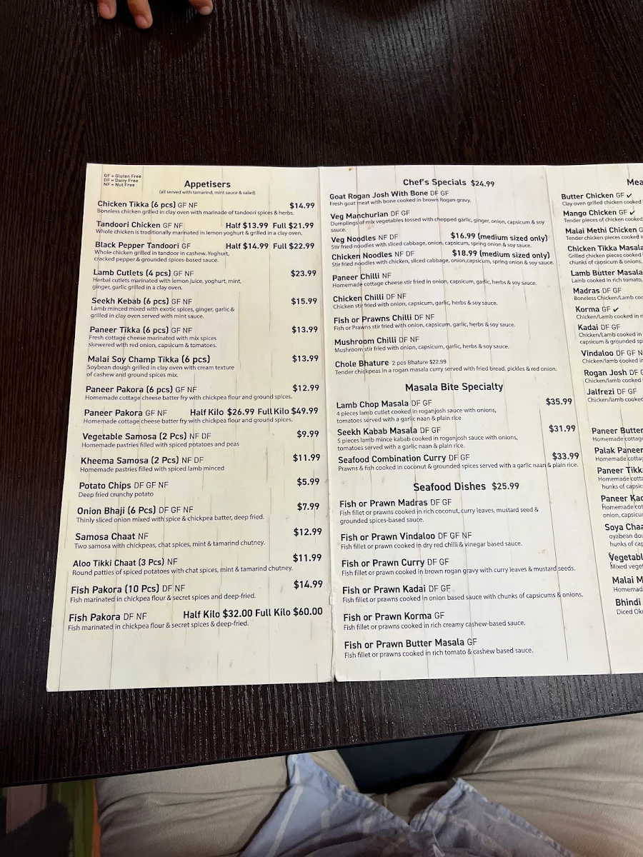 Menu, Masala Bite Innisfail