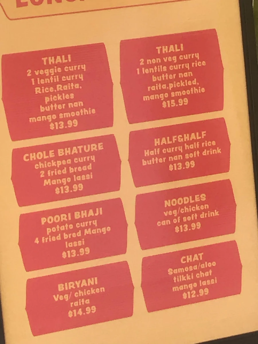 Menu, Masala Bite Innisfail