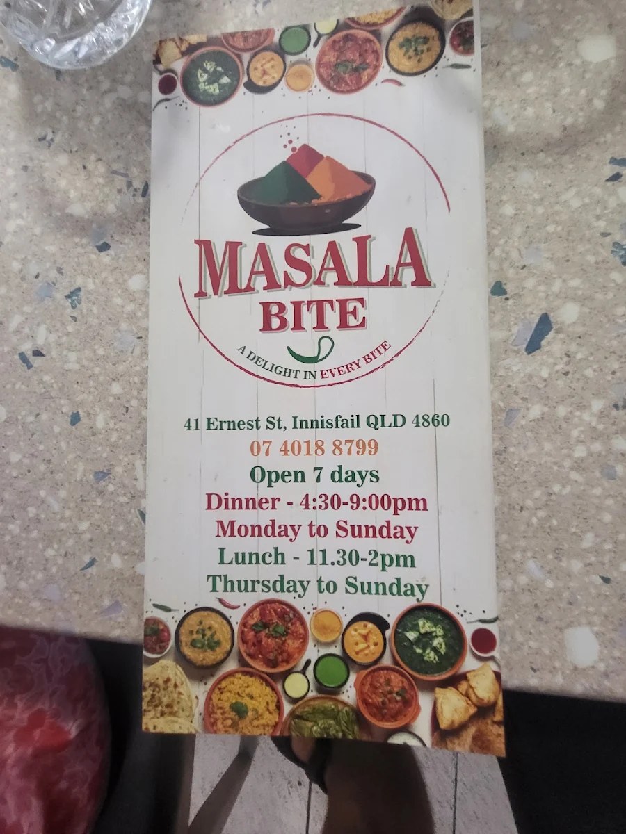 Menu, Masala Bite Innisfail