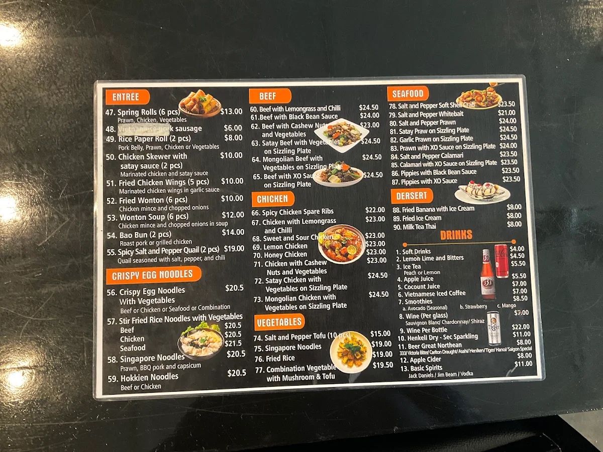 Menu, Kim Vietnamese Restaurant