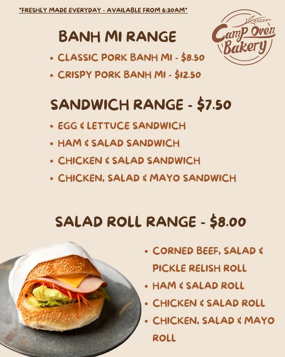 Menu, Camp Oven Bakery
