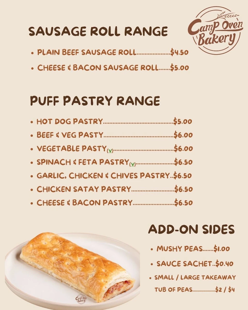 Menu, Camp Oven Bakery