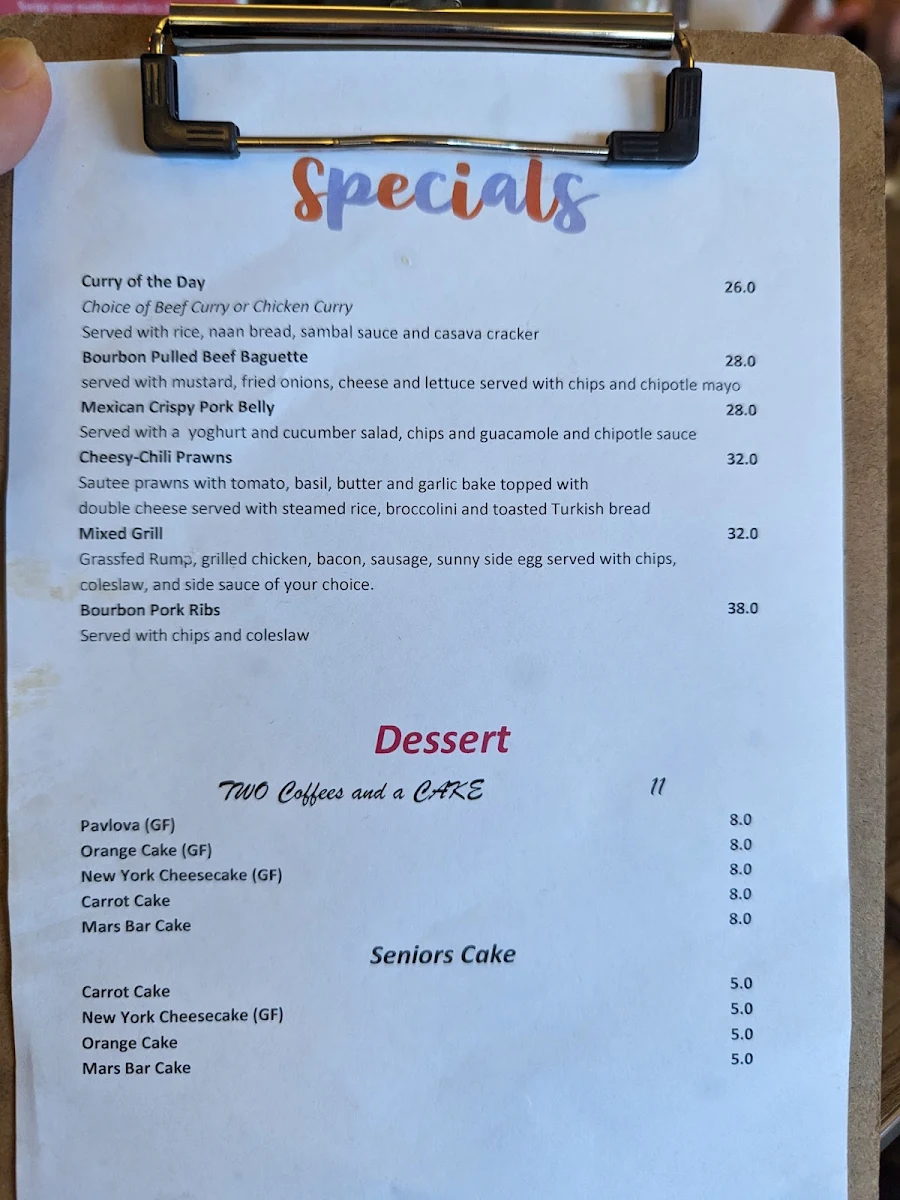 Menu, Wantirna Hill Club