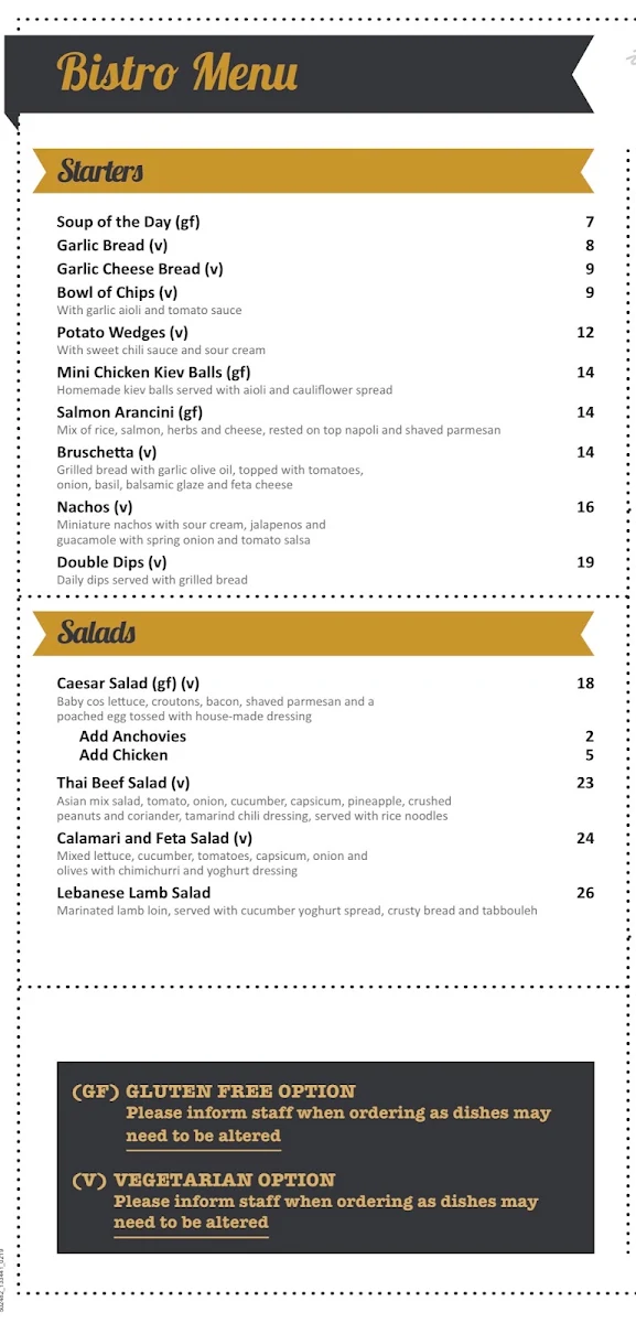 Menu, Wantirna Hill Club