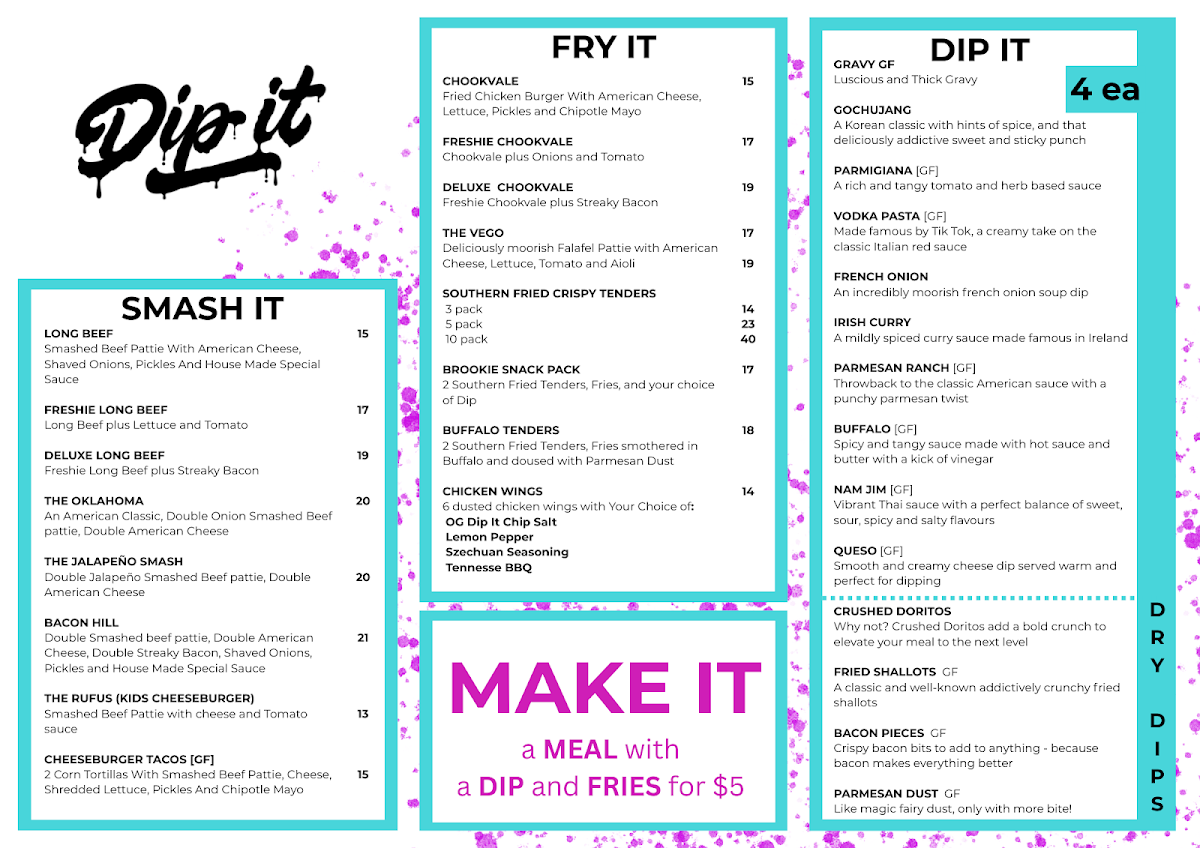 Menu, Dip It - Food Trailer Northern Beaches, Sydney