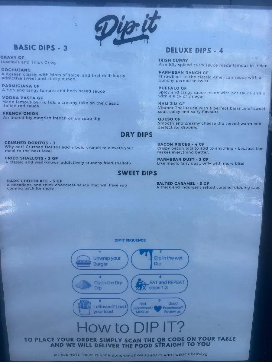 Menu, Dip It - Food Trailer Northern Beaches, Sydney