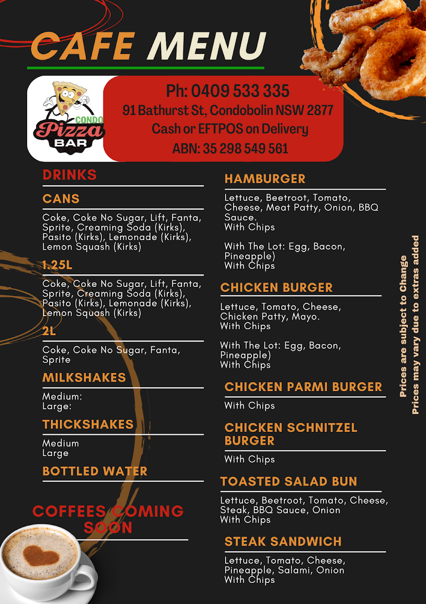 Menu, Condo Pizza Bar
