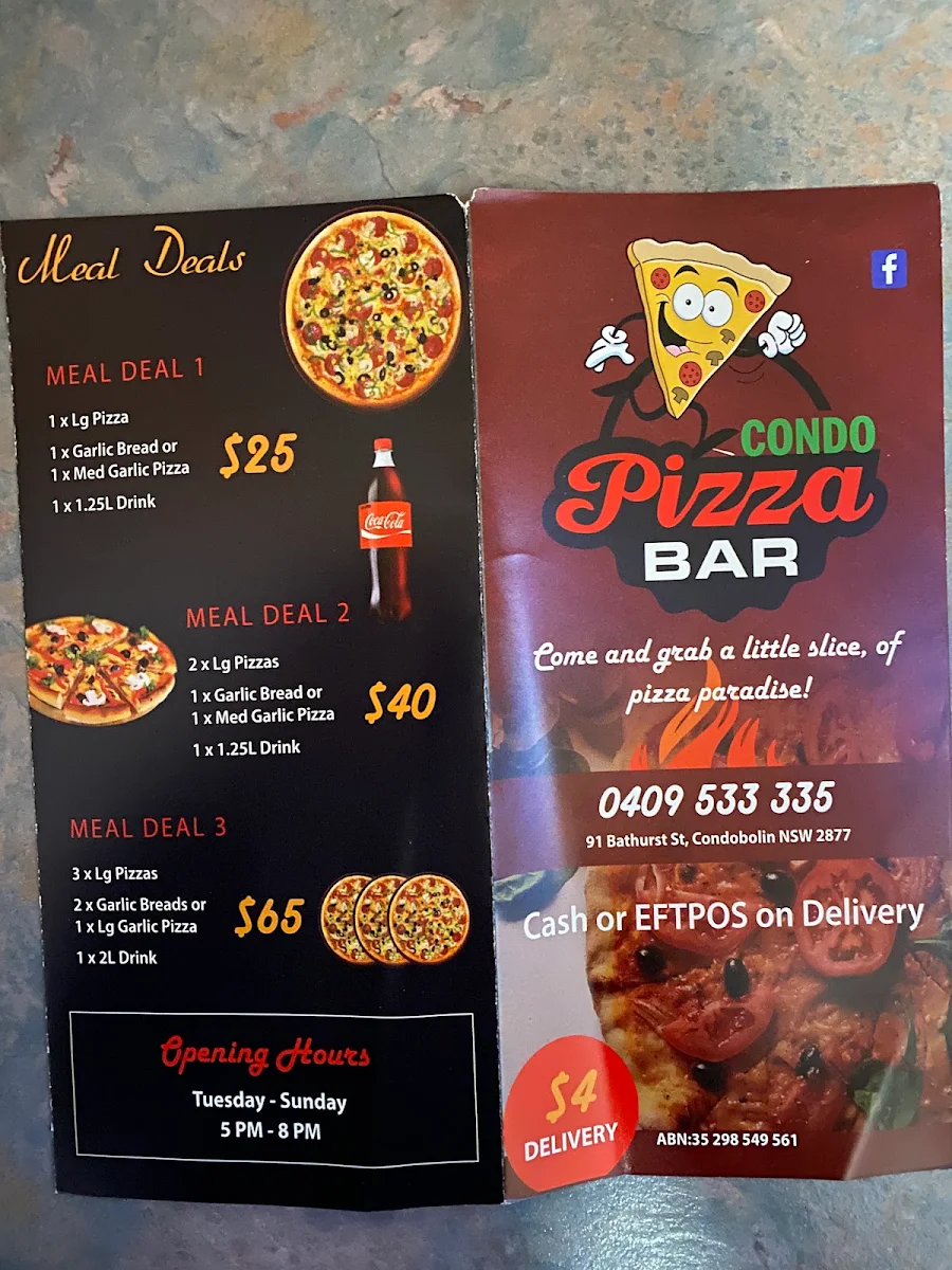 Menu, Condo Pizza Bar