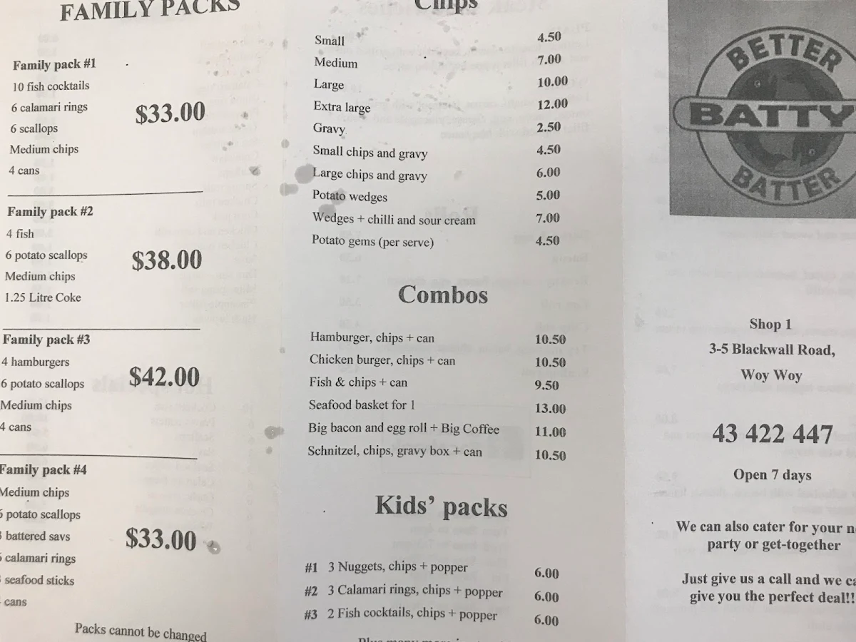 Menu, Batty's Better Batter