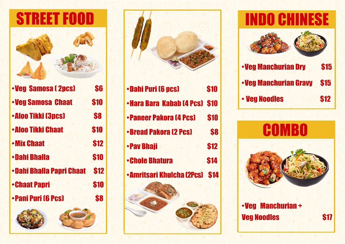 Menu, Mangal Sweets & Snacks