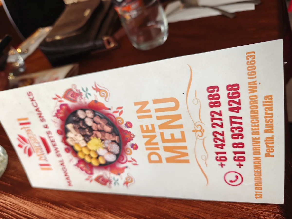 Menu, Mangal Sweets & Snacks