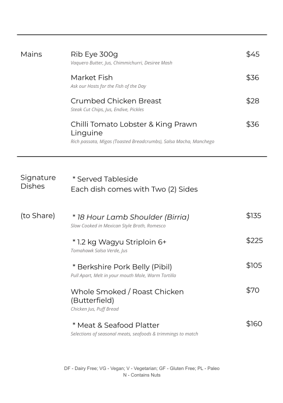 Menu, Solenne Restaurant & Bar