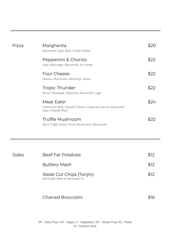 Menu, Solenne Restaurant & Bar