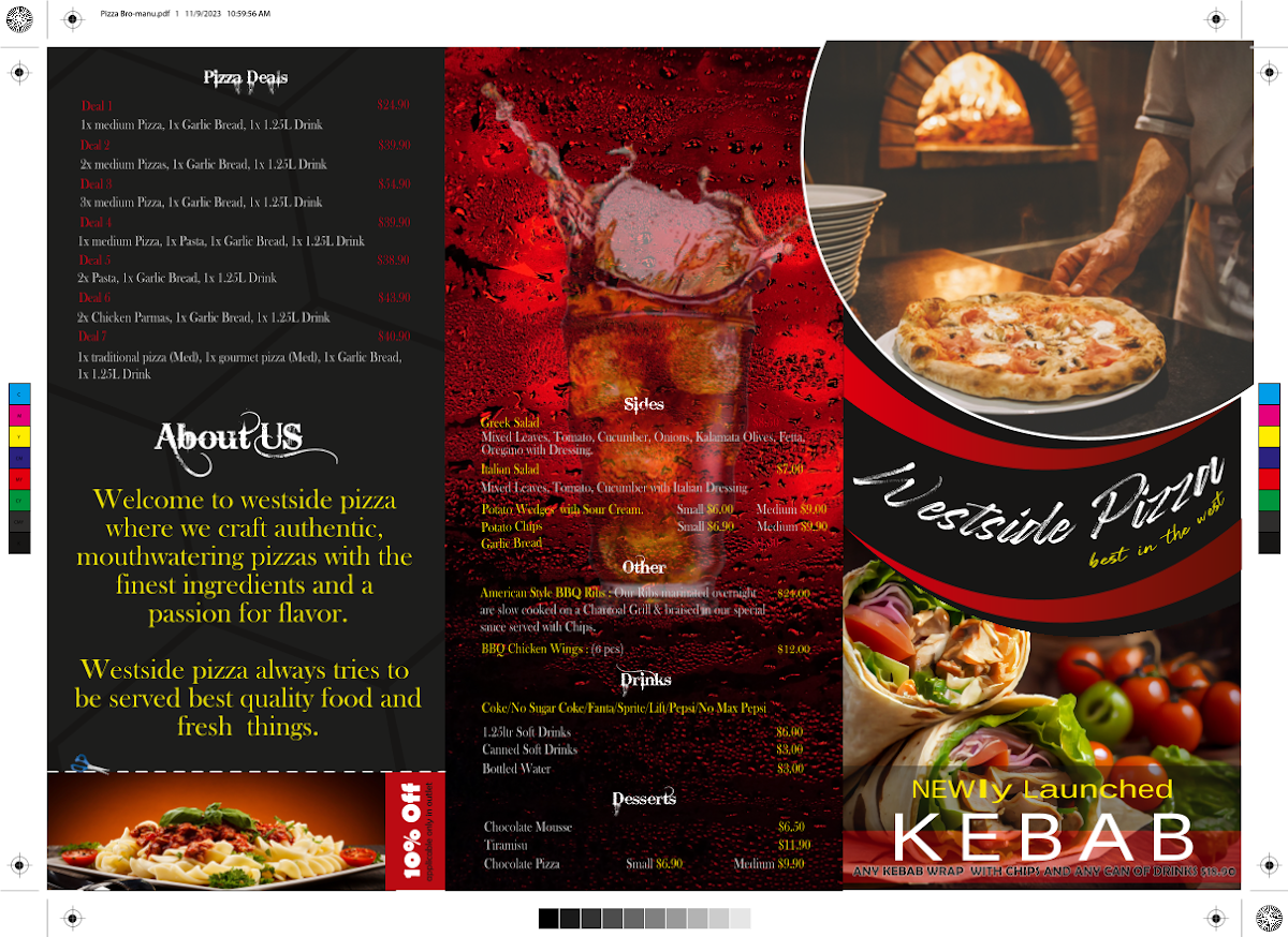 Menu, Westside Pizza