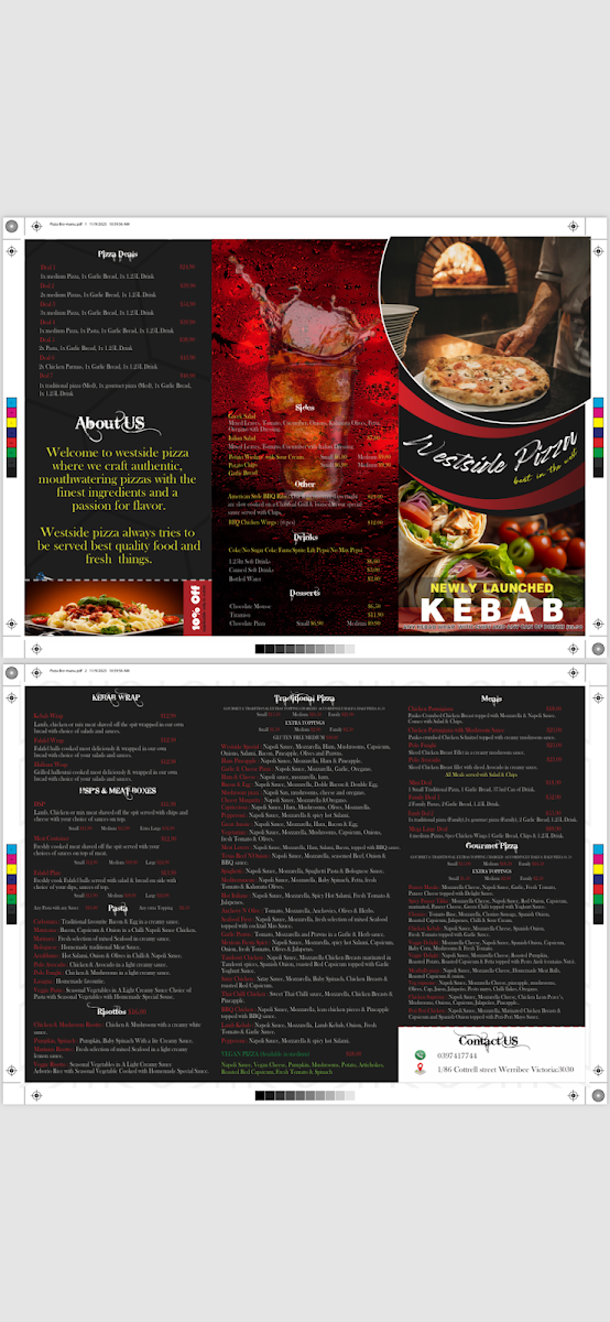 Menu, Westside Pizza