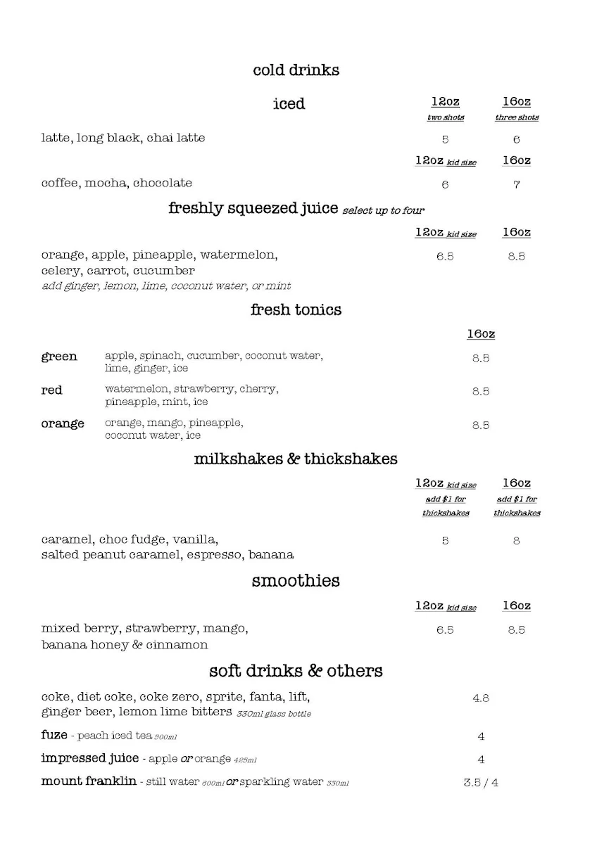 Menu, The Gunshop Cafe