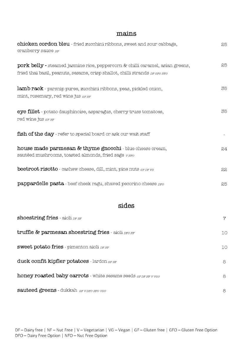 Menu, The Gunshop Cafe