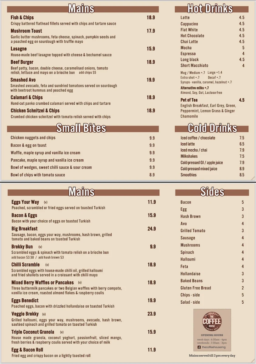 Menu, The Coffee House at Mountain Gate