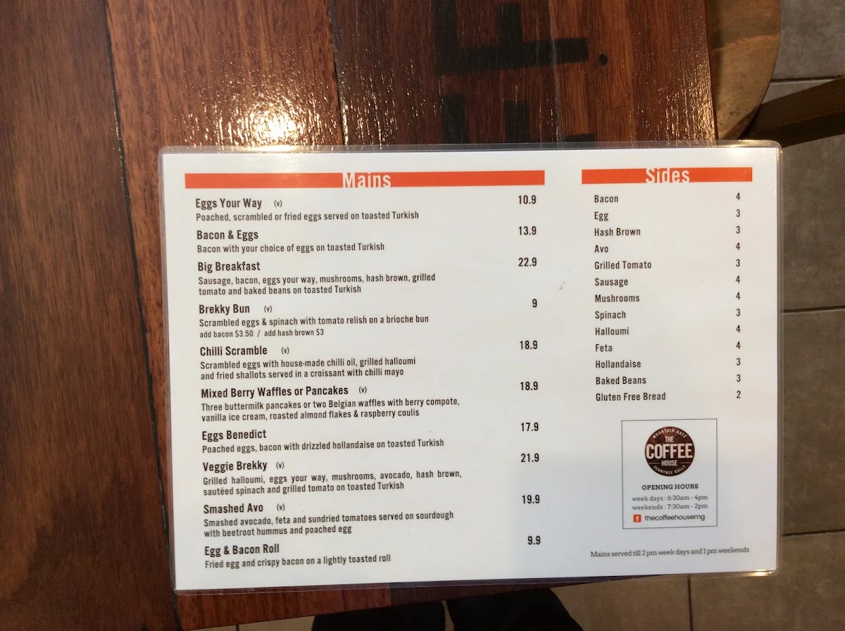 Menu, The Coffee House at Mountain Gate