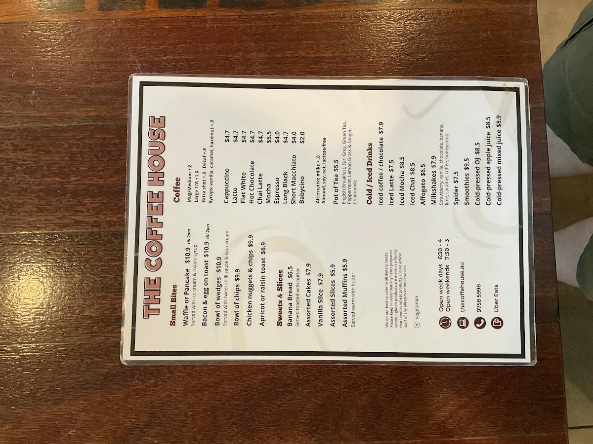 Menu, The Coffee House at Mountain Gate