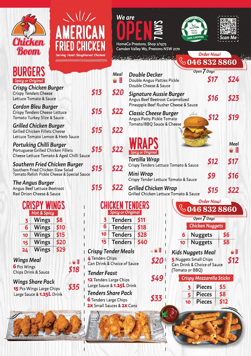 Menu, Chicken Boom Prestons