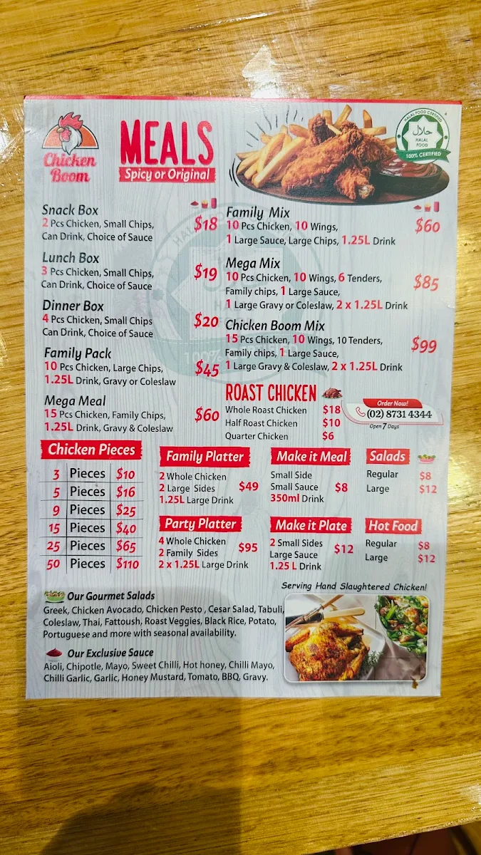 Menu, Chicken Boom Prestons