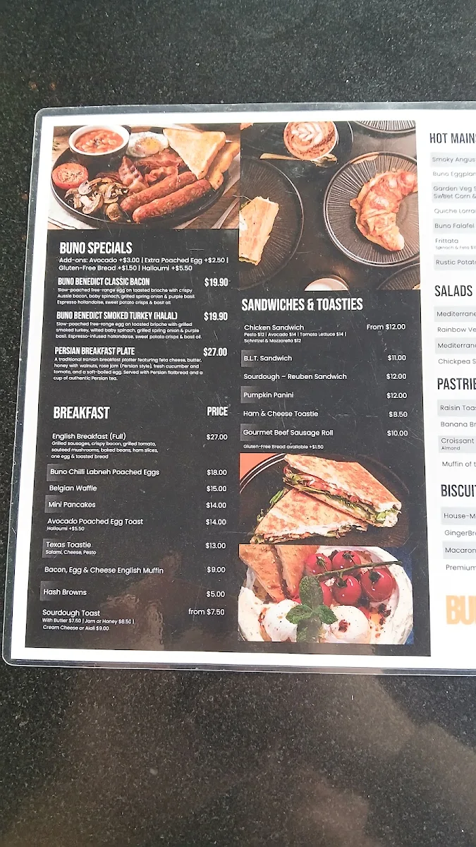 Menu, Buno Coffee Roasters and Cafe