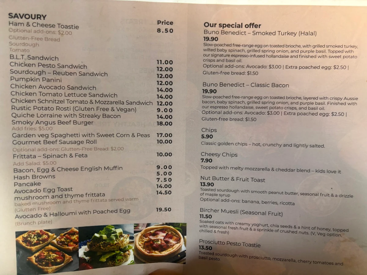 Menu, Buno Coffee Roasters and Cafe