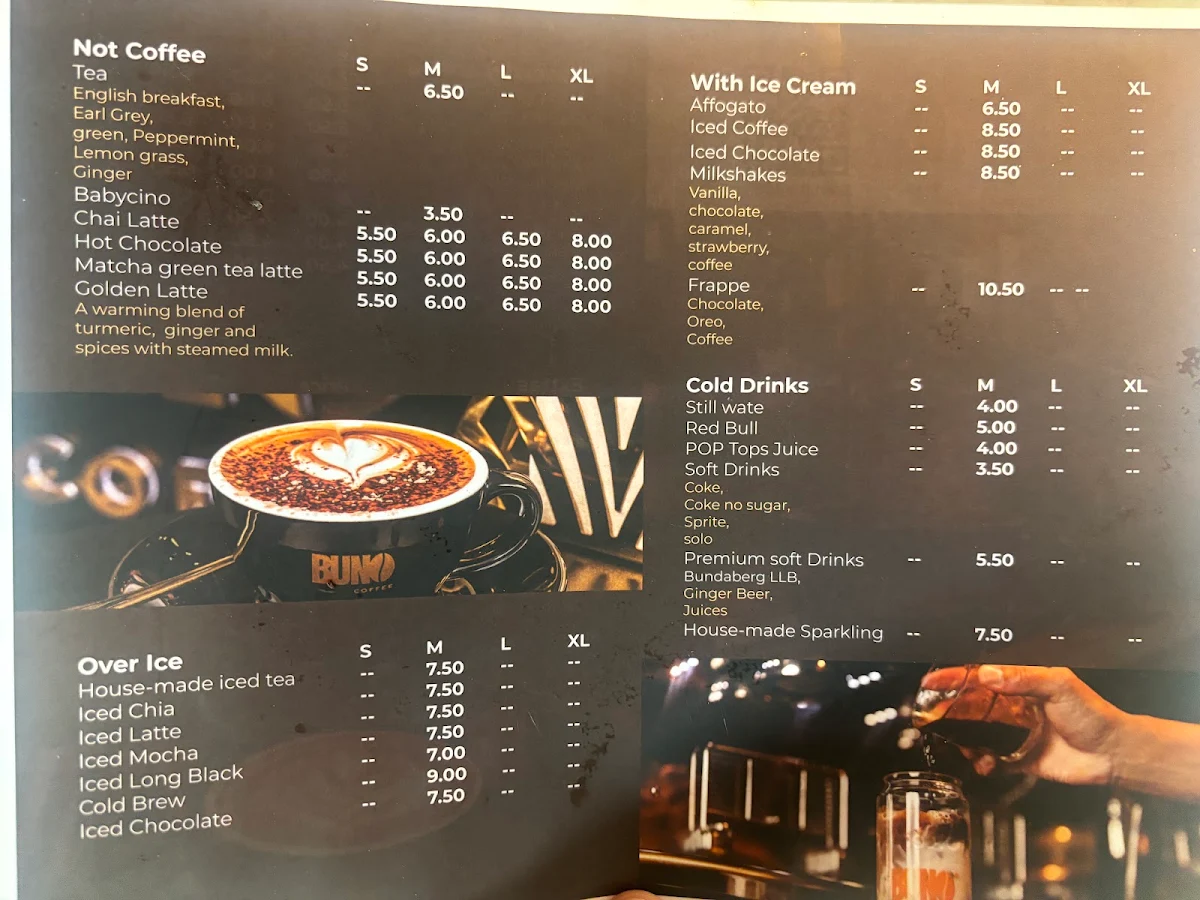 Menu, Buno Coffee Roasters and Cafe