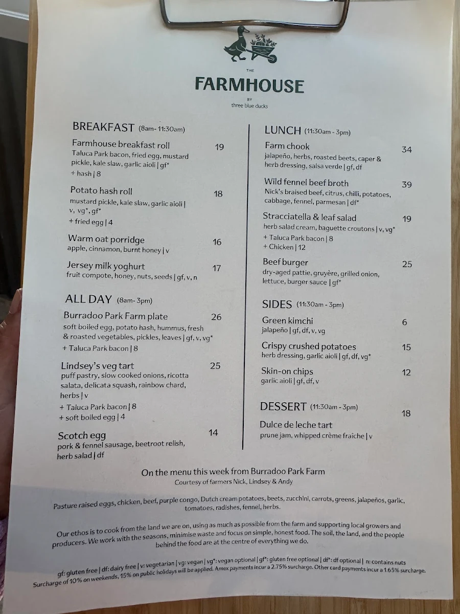 Menu, Three Blue Ducks Burradoo (Restaurant)