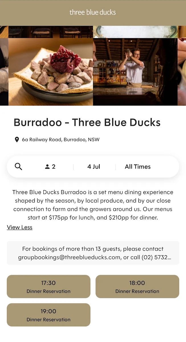 Menu, Three Blue Ducks Burradoo (Restaurant)