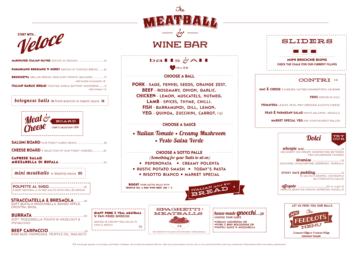 Menu, The Meatball & Wine Bar - Flinders Lane
