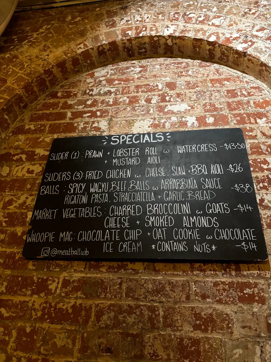 Menu, The Meatball & Wine Bar - Flinders Lane
